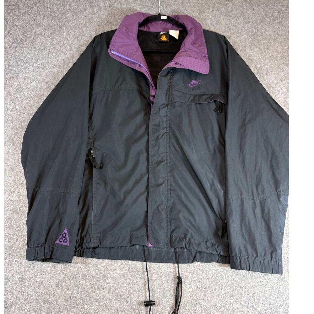 VINTAGE 90s Nike ACG Jacket Mens Black Full Zip Windbreaker Swoosh Sporty Medium